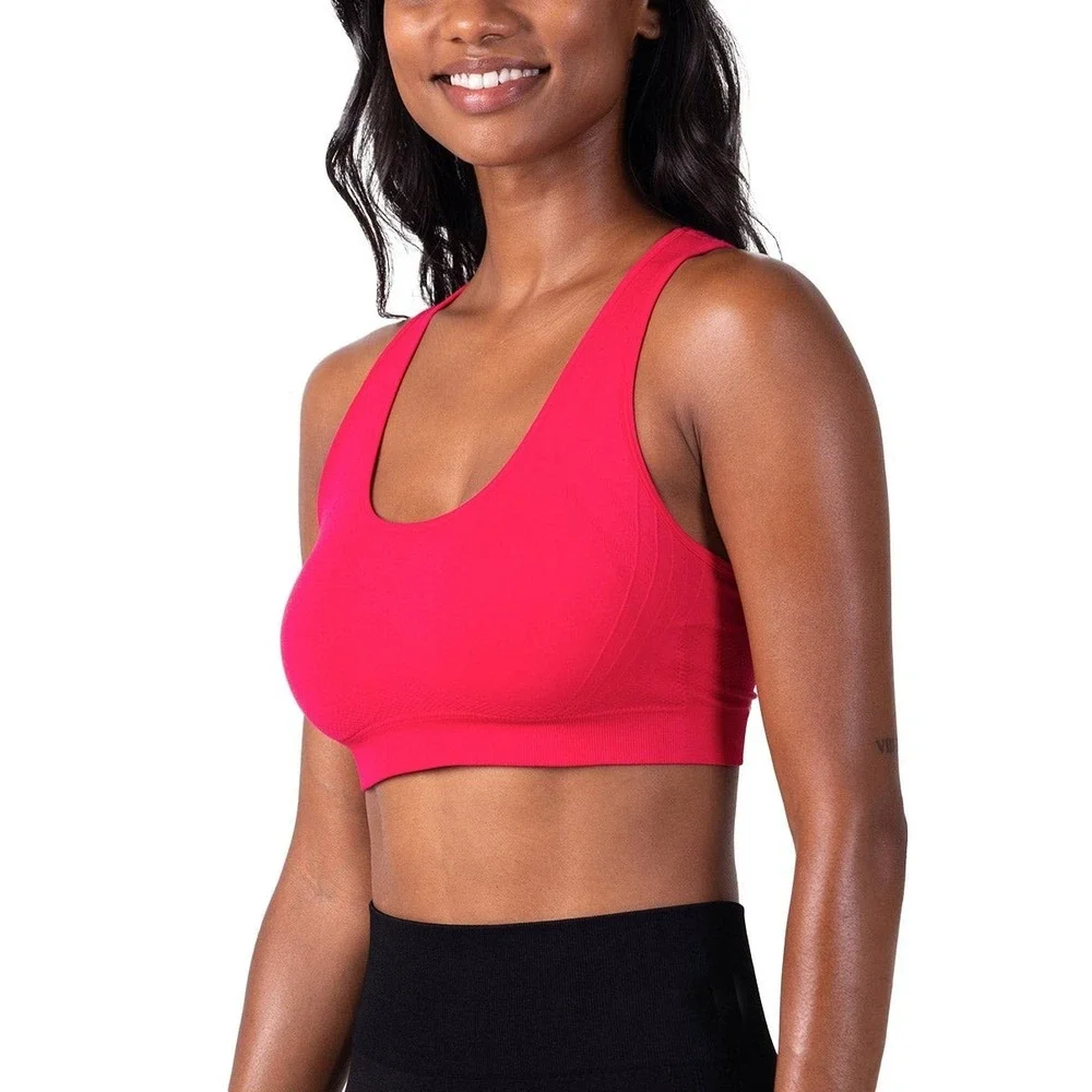 Skechers Womens Seamless Racerback Sports Bra 2-Pack Navy Pink Large